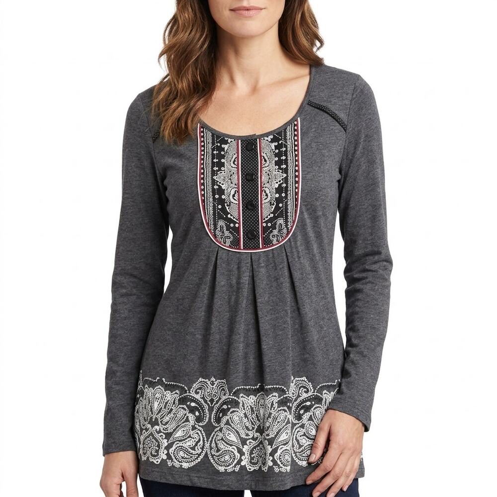 Next Viskose Cotton Blend Gray Graphic Tunic Top Women Size 10